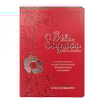 BÍBLIA HIPERGIGANTE ARC FULL COLOR PU LUXO DOURADA - FLORAL DÁLIA VERMELHA