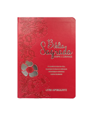 BÍBLIA HIPERGIGANTE ARC FULL COLOR PU LUXO DOURADA - FLORAL DÁLIA VERMELHA