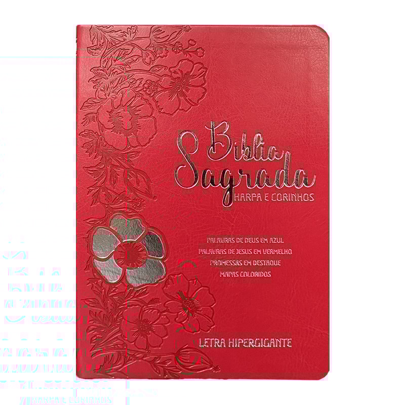 BÍBLIA HIPERGIGANTE ARC FULL COLOR PU LUXO DOURADA - FLORAL DÁLIA VERMELHA
