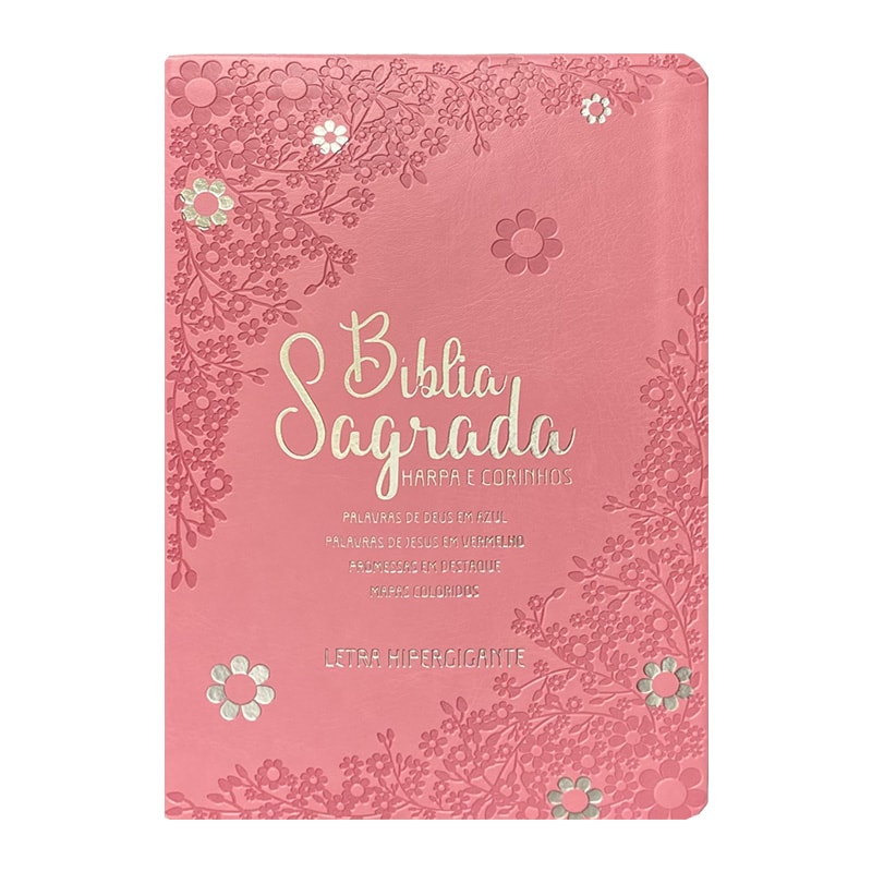 BÍBLIA HIPERGIGANTE ARC FULL COLOR PU LUXO DOURADA - FLORAL MARGARIDA ROSA