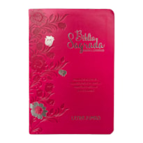 BÍBLIA JUMBO ARC FULL COLOR CAPA PU LUXO C/ HARPA - FLORAL PINK