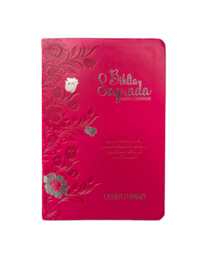 BÍBLIA JUMBO ARC FULL COLOR CAPA PU LUXO C/ HARPA - FLORAL PINK