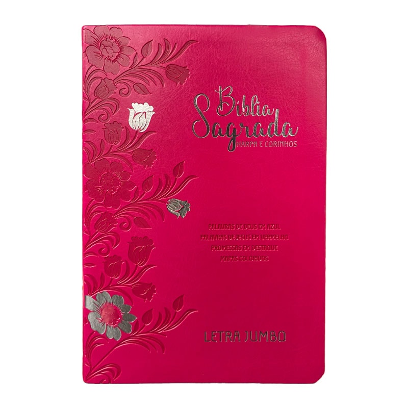 BÍBLIA JUMBO ARC FULL COLOR CAPA PU LUXO C/ HARPA - FLORAL PINK