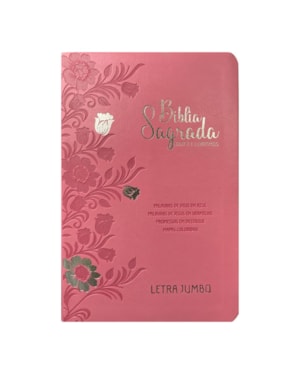 BÍBLIA JUMBO ARC FULL COLOR CAPA PU LUXO C/ HARPA - FLORAL ROSA