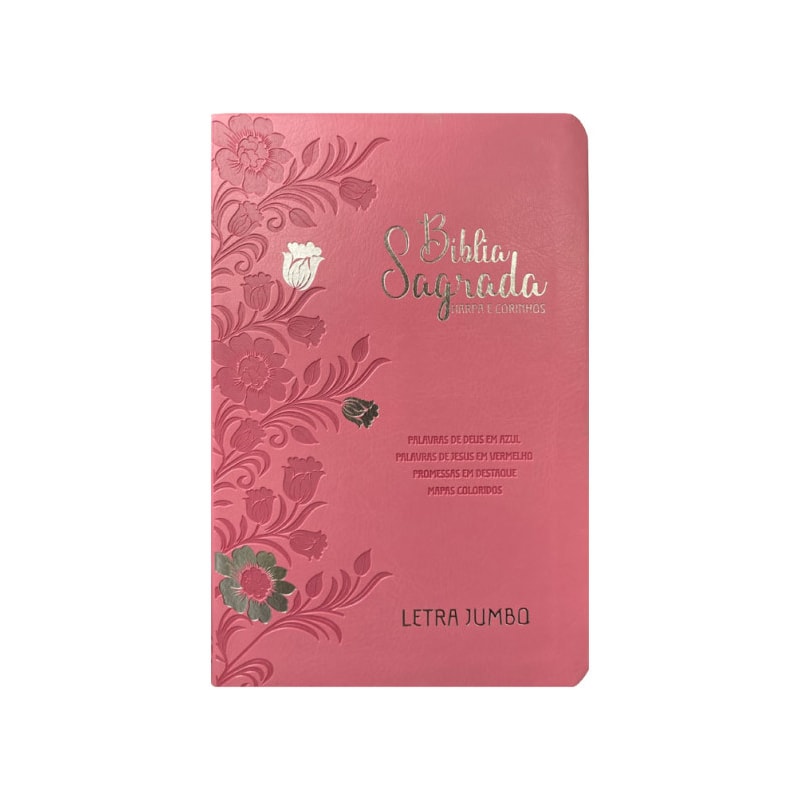 BÍBLIA JUMBO ARC FULL COLOR CAPA PU LUXO C/ HARPA - FLORAL ROSA