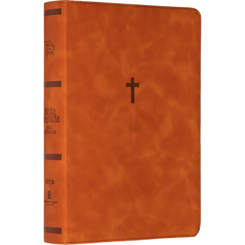 BÍBLIA NVI BIBLE JOURNALING COM ESPAÇO PARA ANOTAÇÕES, CAPA LUXO MARROM MARMORIZADO, CRUZ, LEITURA PERFEITA, FALEI COM AMOR