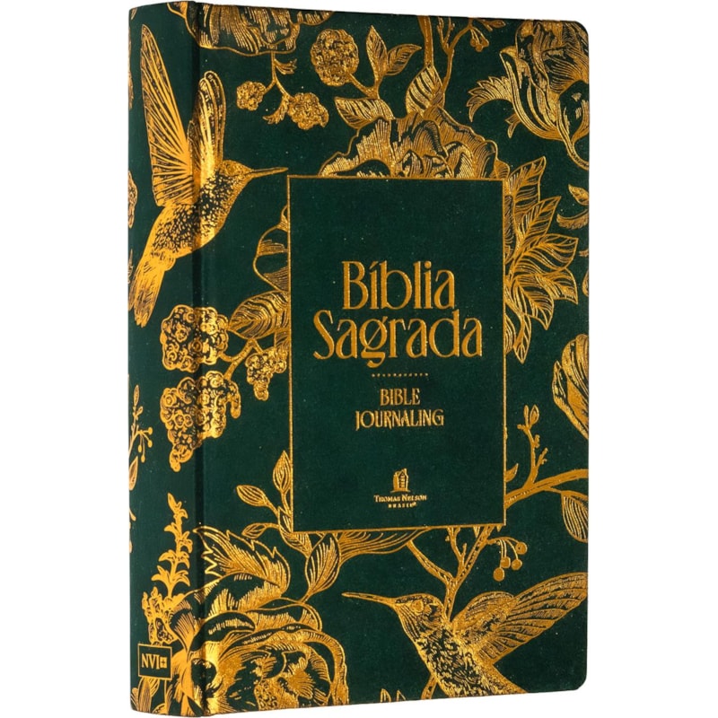 BÍBLIA NVI BIBLE JOURNALING COM ESPAÇO PARA ANOTAÇÕES, CAPA VERDE COM PÁSSAROS, LEITURA PERFEITA, FALEI COM AMOR