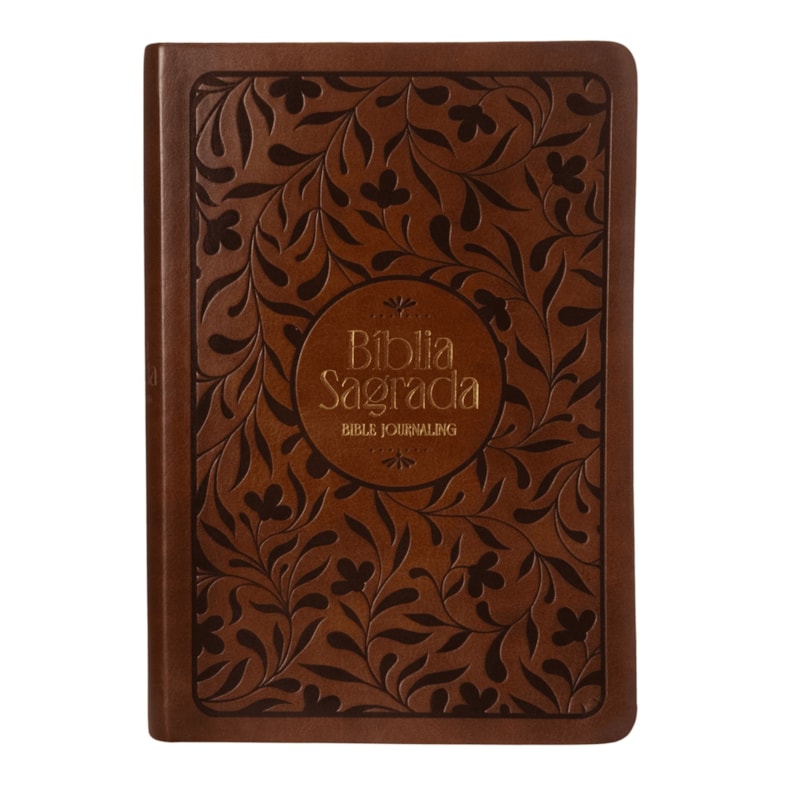 BÍBLIA NVI BIBLE JOURNALING, LETRA TRADICIONAL, FONTE LEITURA PERFEITA, COM ESPAÇO PARA ANOTAÇÕES, CAPA LUXO MARROM COM BAIXO RELEVO, FALEI COM AMOR