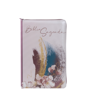 BÍBLIA NVI COM ZÍPER, CAPA LUXO ROSA COM ACABAMENTO EM GLITTER, LETRAS DE JESUS EM VERMELHO, LEITURA PERFEITA