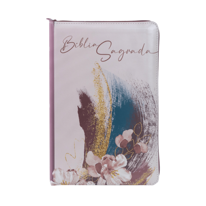 BÍBLIA NVI COM ZÍPER, CAPA LUXO ROSA COM ACABAMENTO EM GLITTER, LETRAS DE JESUS EM VERMELHO, LEITURA PERFEITA