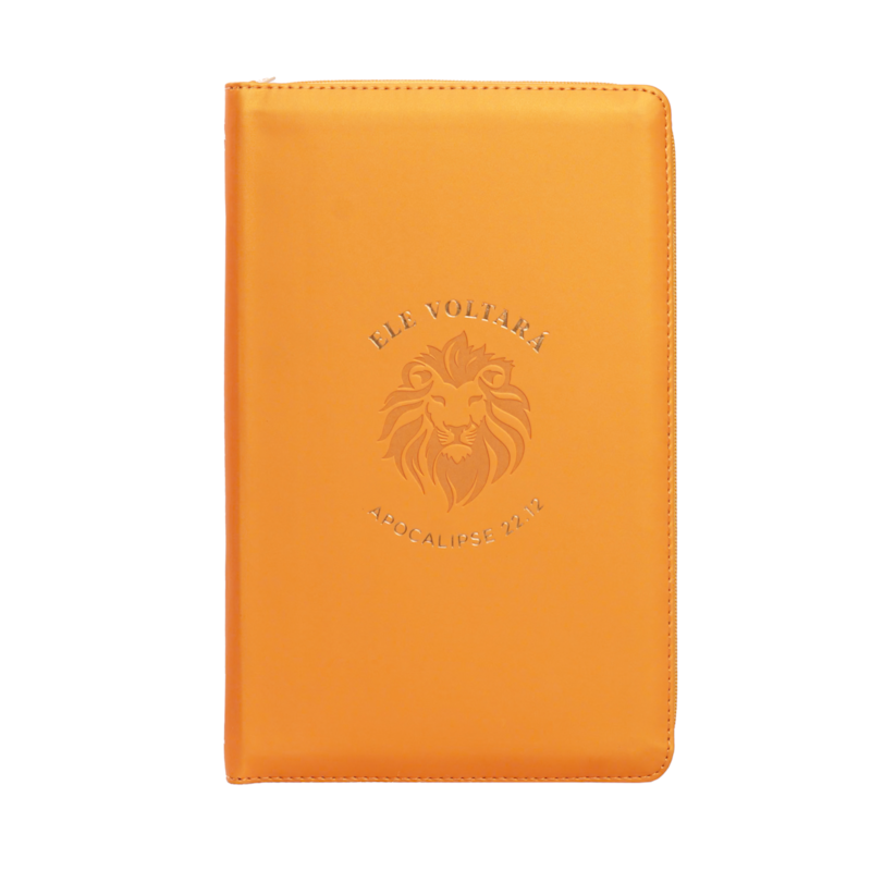 BÍBLIA NVI COM ZÍPER: ELE VOLTARÁ, CAPA LUXO LARANJA COM TOQUE EMBORRACHADO, LEITURA PERFEITA