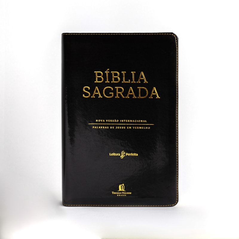 BÍBLIA NVI, COURO SOFT, PRETO, LETRAS VERMELHAS, ÍNDICE DE DEDO, LEITURA PERFEITA