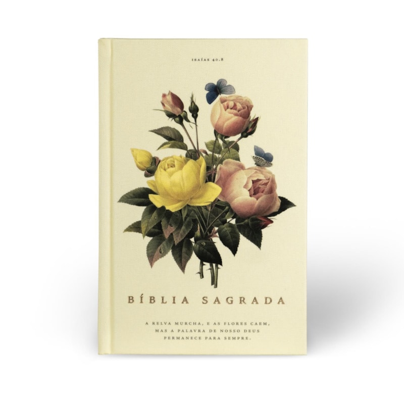 BÍBLIA NVI, TECIDO SOBRE CAPA DURA, BOUQUET, LETRAS DE JESUS EM VERMELHO, LEITURA PERFEITA