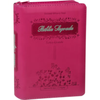 BÍBLIA SAGRADA ARC PARA MULHER, LETRA GRANDE, COM ÍNDICE, COM ZÍPER, CAPA COURO SINTÉTICO ROSA: ALMEIDA REVISTA E CORRIGIDA (ARC)