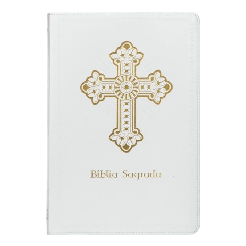 BÍBLIA SAGRADA CATÓLICA NTLH, CRUZ, COURO SOFT BRANCA, LEITURA PERFEITA