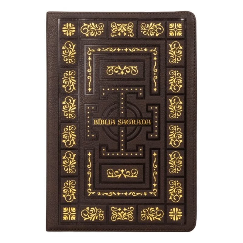 BÍBLIA SAGRADA CATÓLICA NTLH, MOLDURAS, COURO SOFT MARROM, LEITURA PERFEITA