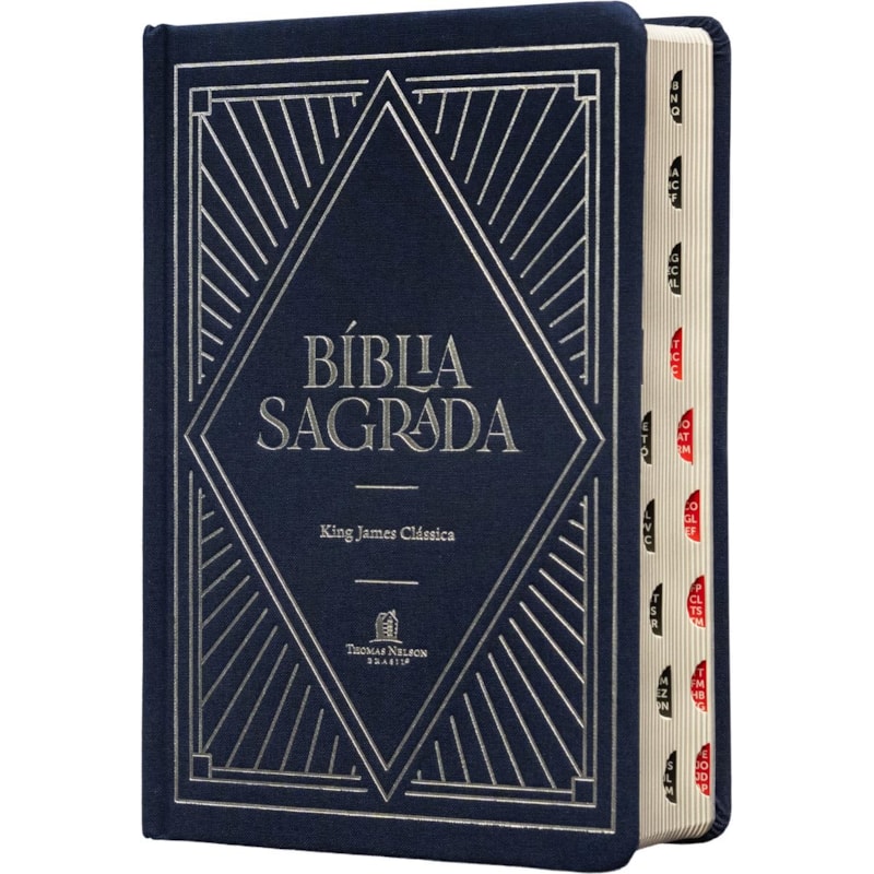BÍBLIA SAGRADA KING JAMES CLÁSSICA, LETRA GRANDE, TECIDO SOBRE CAPA DURA MARINHO, LUZES, PALAVRAS DE JESUS EM AZUL, ÍNDICE DE DEDO, LEITURA PERFEITA: COM INTRODUÇÃO AOS LIVROS BÍBLICOS