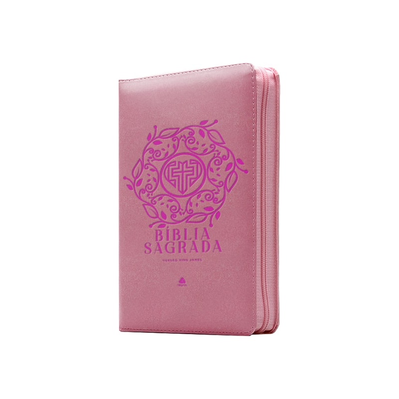 BÍBLIA SAGRADA KING JAMES COM ZÍPER - ROSA