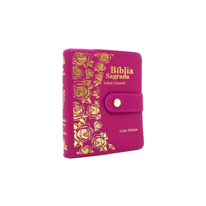 BÍBLIA SAGRADA LETRA GRANDE COM HARPA PENTECOSTAL RC PEQUENA CARTEIRA PINK EDIÇÃO DE PROMESSAS