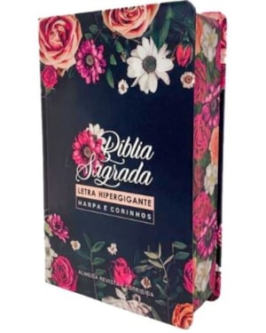 BÍBLIA SAGRADA LETRA HIPERGIGANTE RC HARPA E CORINHOS MÉDIA CAPA DURA FLORAL PINK
