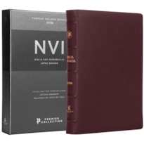 BÍBLIA SAGRADA NVI, LETRA GRANDE, COURO LEGÍTIMO VINHO, LEITURA PERFEITA, PREMIER COLLECTION | COM LETRAS DE JESUS EM AZUL E REFERÊNCIAS CRUZADAS