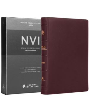 BÍBLIA SAGRADA NVI, LETRA GRANDE, COURO LEGÍTIMO VINHO, LEITURA PERFEITA, PREMIER COLLECTION | COM LETRAS DE JESUS EM AZUL E REFERÊNCIAS CRUZADAS