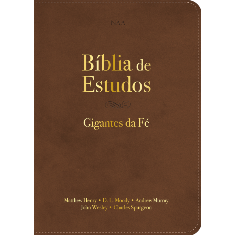 Bíblia Sagrada NVT de Estudo Gigantes da Fé: Com comentários de John Wesley, Mathew Henry, Charles Spurgeon, Andrew Murray e D. L. Moody, Letra Tradicional, Capa Couro ecológico Marrom
