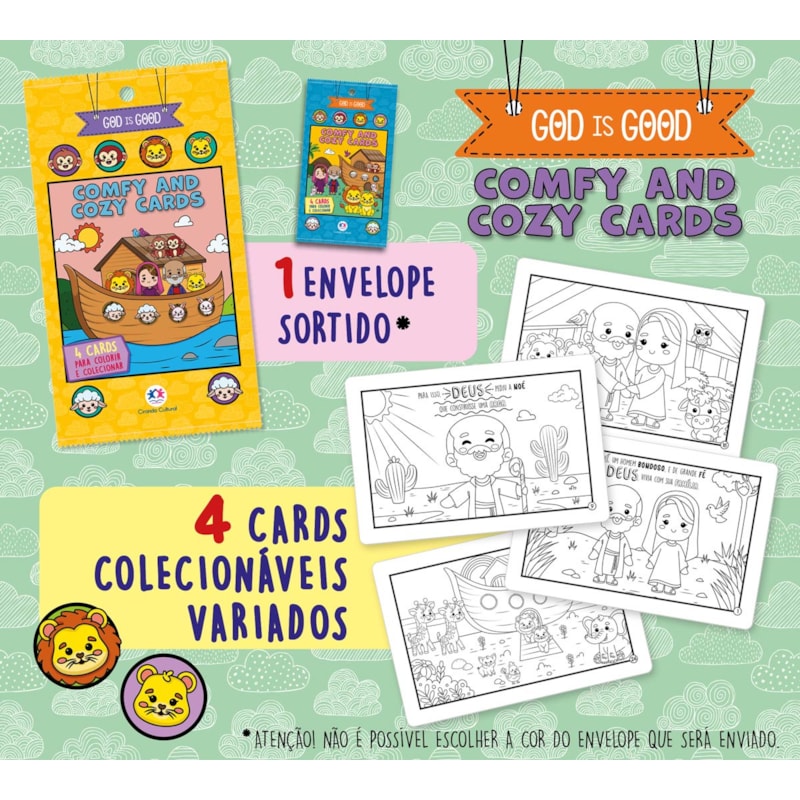 BÍBLICO - COMFY AND COZY 4 CARDS PARA COLORIR E COLECIONAR