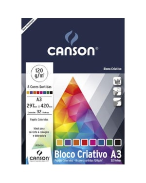 BLOCO CANSON CRIATIVO A3 297MMX420MM 120G/M² 32 FOLHAS SORTIDAS