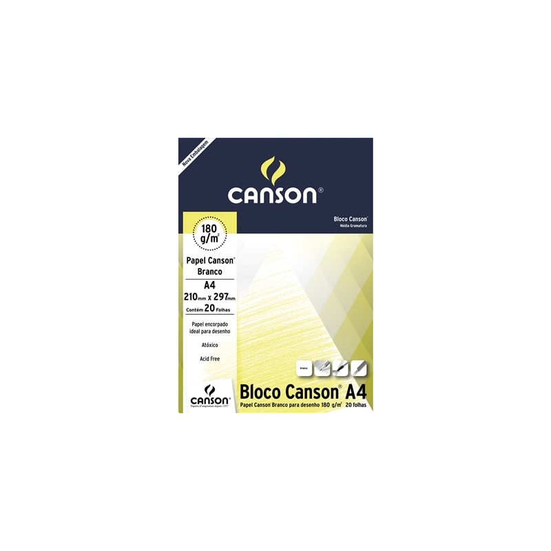 BLOCO CANSON PAPEL CANSON A4 210X297MM 180M/G² BRANCO  20 FOLHAS