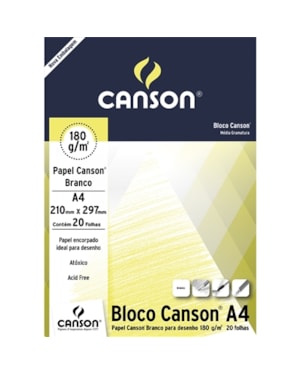 BLOCO CANSON PAPEL CANSON A4 210X297MM 180M/G² BRANCO 20 FOLHAS
