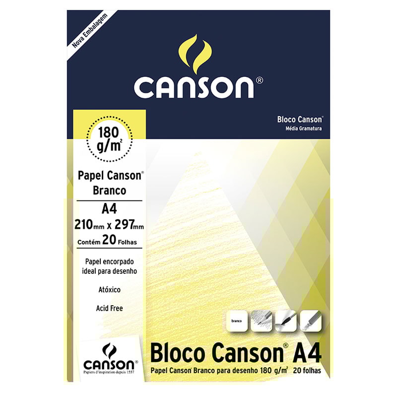 BLOCO CANSON PAPEL CANSON A4  210X297MM 180M/G² BRANCO 20 FOLHAS