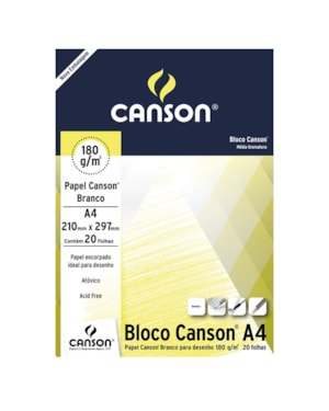 BLOCO CANSON PAPEL CANSON A4 210X297MM 180M/G² BRANCO 20 FOLHAS