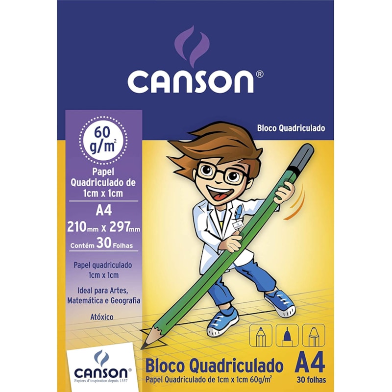 BLOCO CANSON PAPEL QUADRICULADO 1X1 A4 210MMX297MM 60G/M² 30 FOLHAS