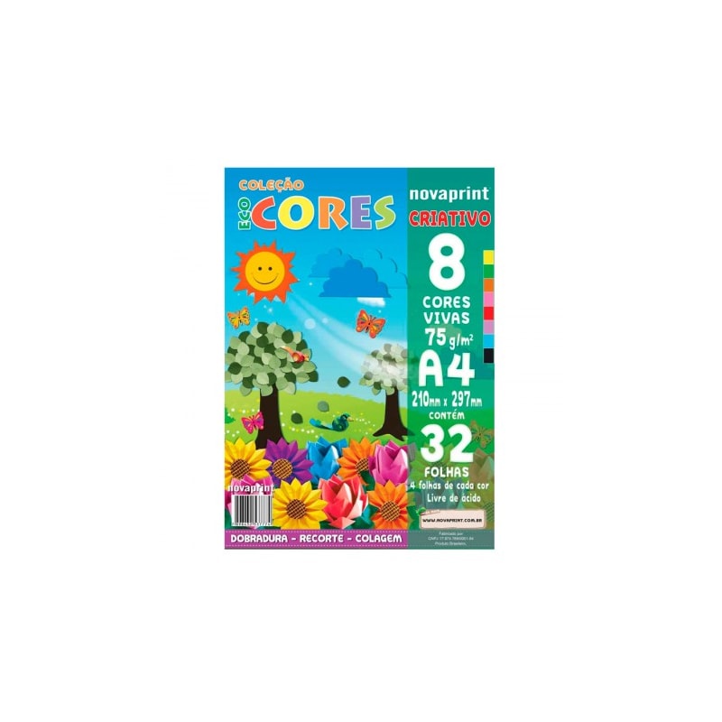 BLOCO NOVAPRINT ECOCORES CRIATIVO 8 CORES VIVAS A4 210X297MM 32 FOLHAS