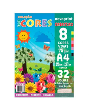 BLOCO NOVAPRINT ECOCORES CRIATIVO 8 CORES VIVAS A4 210X297MM 32 FOLHAS