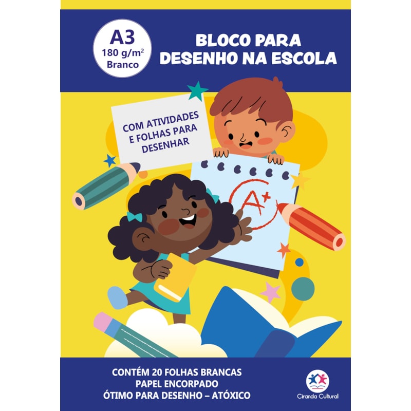 BLOCO PARA DESENHO A3 180G - 20 FOLHAS BRANCAS