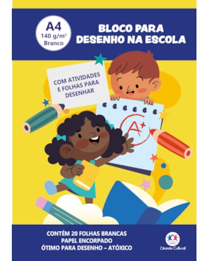 BLOCO PARA DESENHO A4 140G - 20 FOLHAS BRANCAS