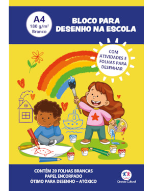 BLOCO PARA DESENHO A4 180G - 20 FOLHAS BRANCAS