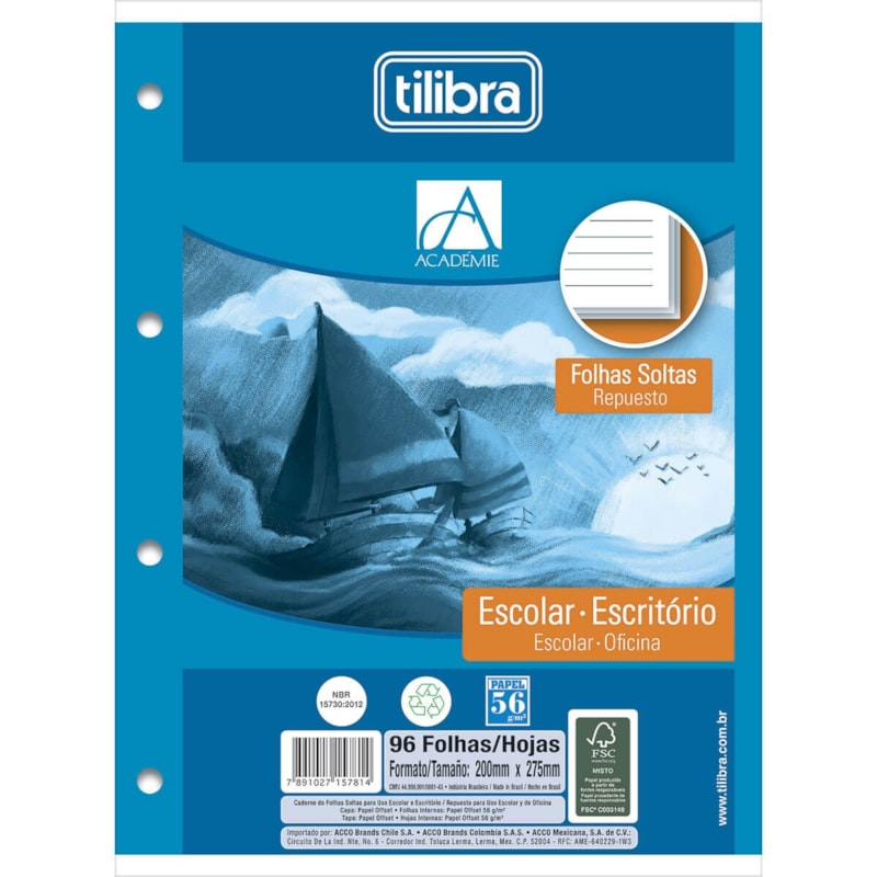 BLOCO TILIBRA PARA FICHARIO UNIVERSITARIO COM 96 FOLHAS SOLTAS