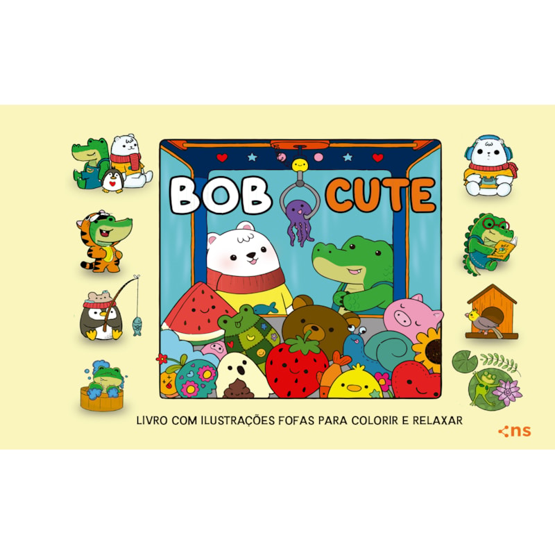 BOB CUTE - CAPA DURA AMARELO - LIVRO COM ILUSTRAÇÕES FOFAS PARA COLORIR E RELAXAR - PAPEL 180GR