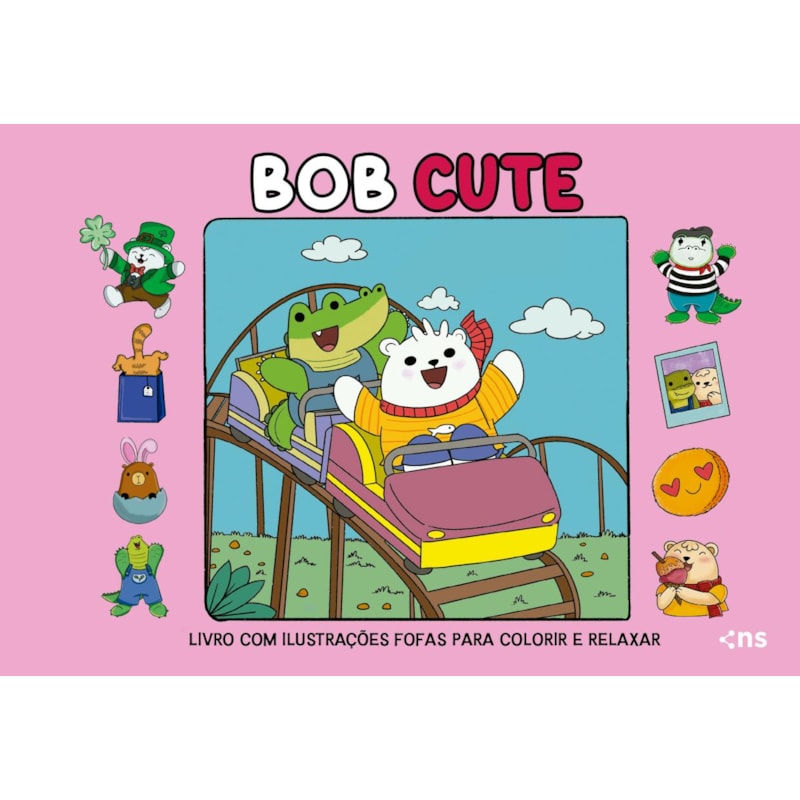 BOB CUTE - CAPA DURA ROSA - LIVRO COM ILUSTRAÇÕES FOFAS E ORIGINAIS PARA PINTAR, PÁGINAS DESTACÁVEIS E ACOMPANHA UMA FOLHA DE ACETATO - PAPEL 180GR