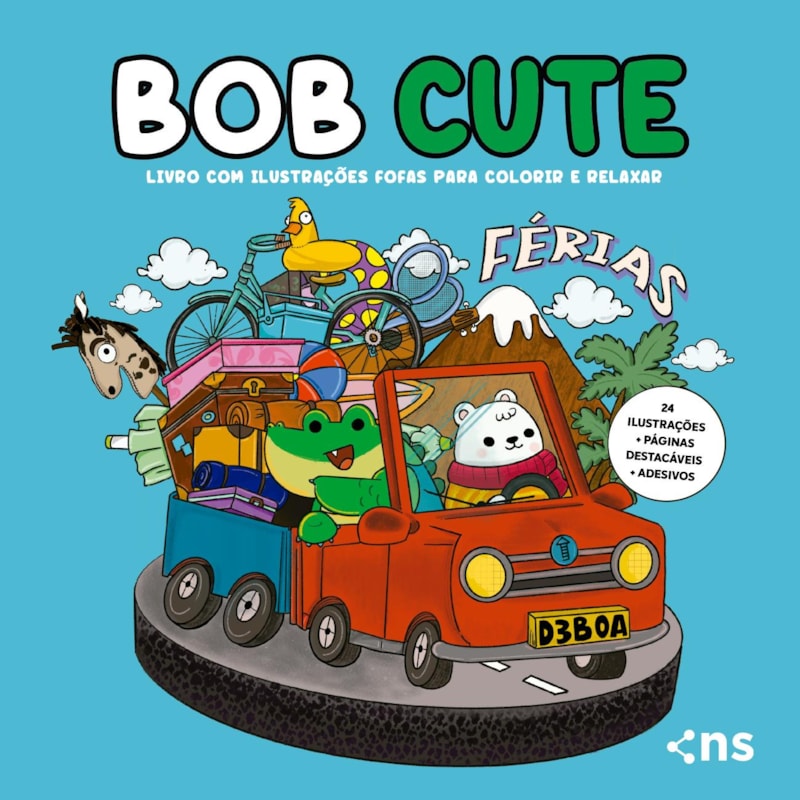 BOB CUTE - FÉRIAS - LIVRO COM ILUSTRAÇÕES FOFAS E ORIGINAIS PARA PINTAR, PÁGINAS DESTACÁVEIS E ACOMPANHA UMA CARTELA DE ADESIVO - PAPEL 180GR