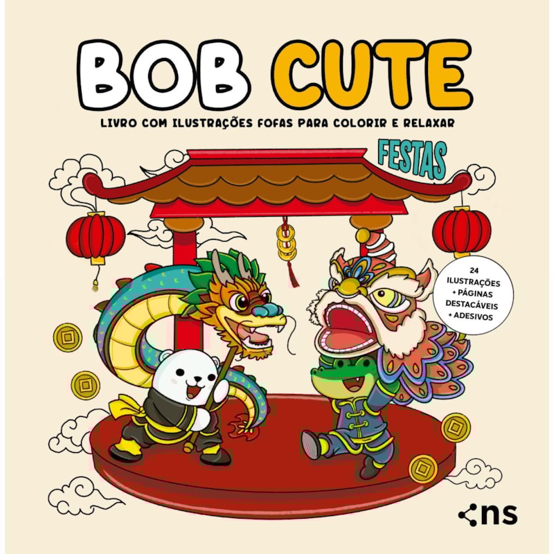 BOB CUTE - FESTAS: LIVRO COM ILUSTRAÇÕES FOFAS E ORIGINAIS PARA PINTAR, PÁGINAS DESTACÁVEIS E ACOMPANHA UMA CARTELA DE ADESIVO - PAPEL 180GR