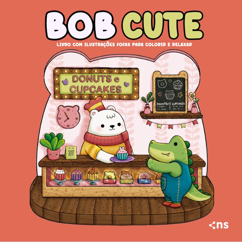 BOB CUTE - LIVRO COM 24 ILUSTRAÇÕES FOFAS E ORIGINAIS PARA PINTAR, PÁGINAS DESTACÁVEIS E ACOMPANHA UMA CARTELA DE ADESIVO