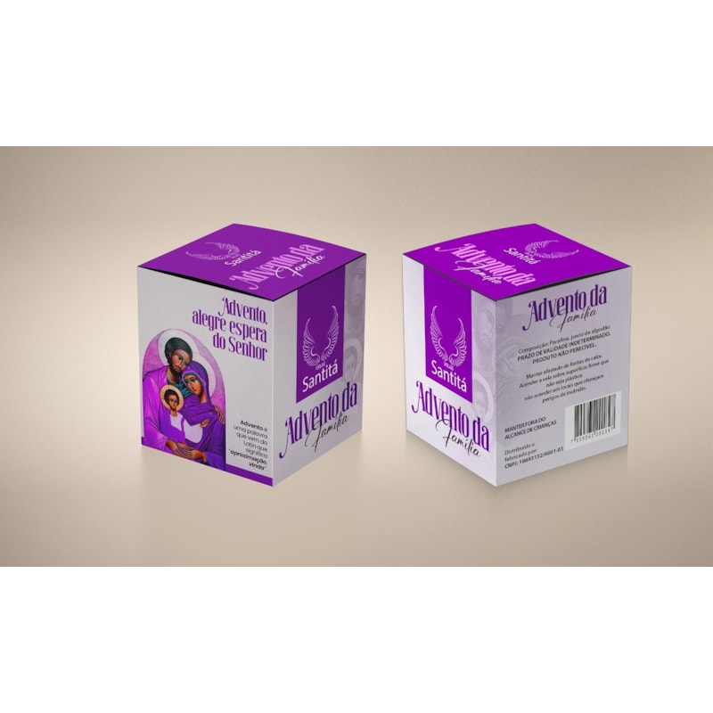 BOX VELA DO ADVENTO EM FAMÍLIA SANTITÁ BRANCA, VERDE, ROXA E ROSA - 06X03,5CM - CAIXA LILAS