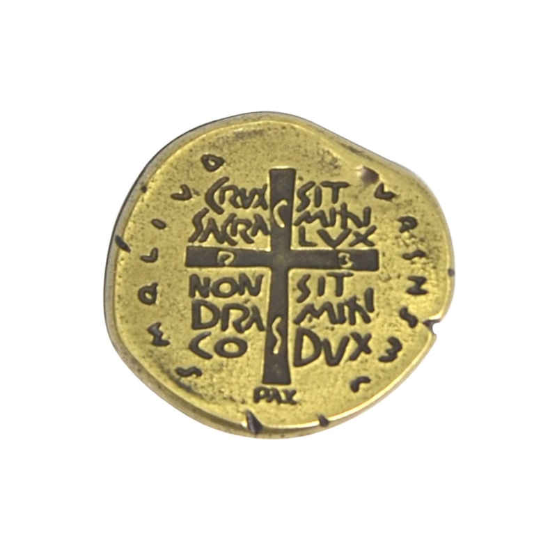 BROCHE MEDALHA DAS DUAS CRUZES - OURO VELHO