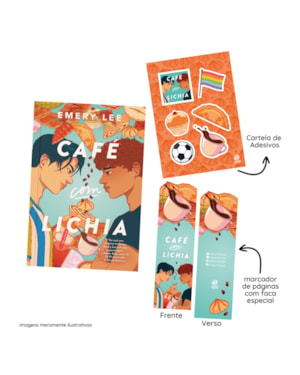 CAFÉ COM LICHIA COM CARTELA DE ADESIVOS + MARCA PÁGINA