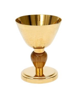 CÁLICE 14CM DE ALTURA DOURADO ENTREMEIO DE MADEIRA