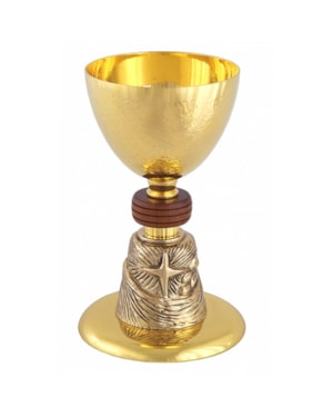 CÁLICE 16CM DE ALTURA DOURADO ENTREMEIO MADEIRA